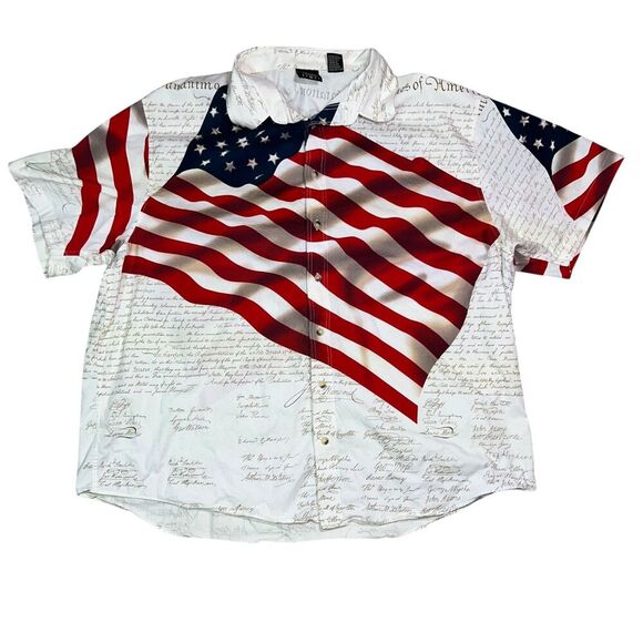 Cotton Traders Sport Shirt Mens XXL White Constitution American Flag Button Up - Picture 1 of 9